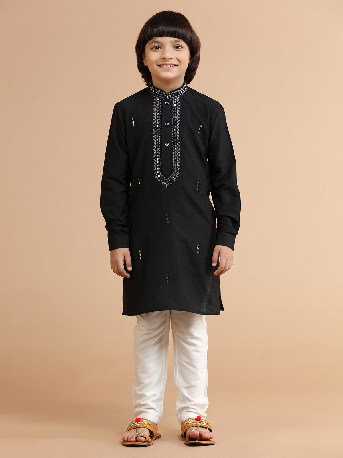 MC FS 03 Embroided Black Kurta With White Trouser - Mashal Couture