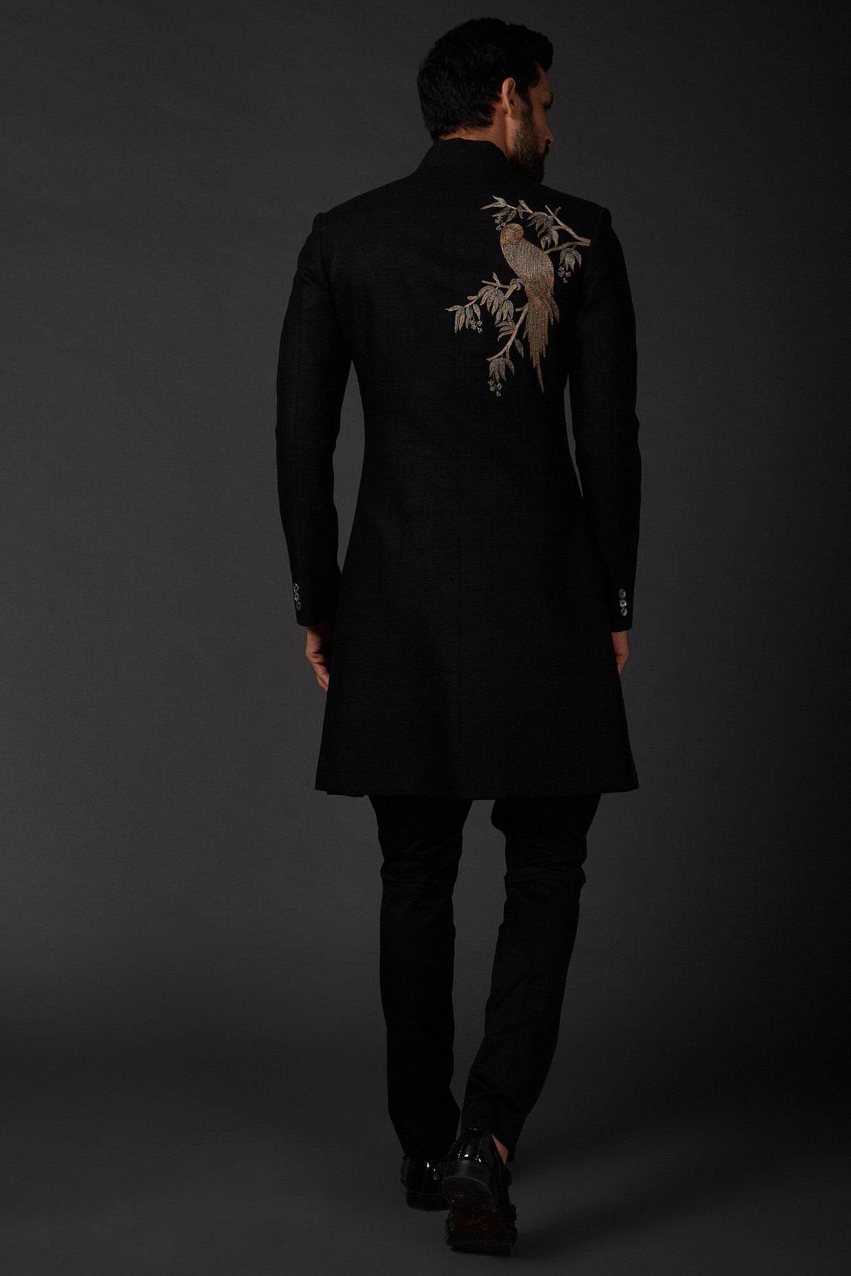 MC 525 Black Sherwani - Mashal Couture