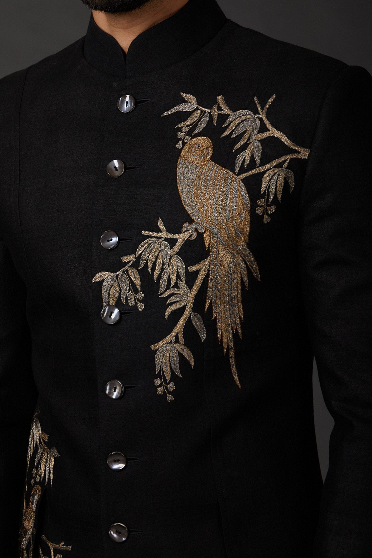 MC 525 Black Sherwani - Mashal Couture