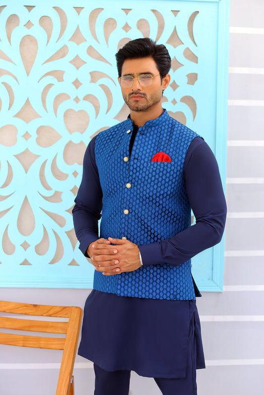 Blue Waistcoat For Men - Mashal Couture
