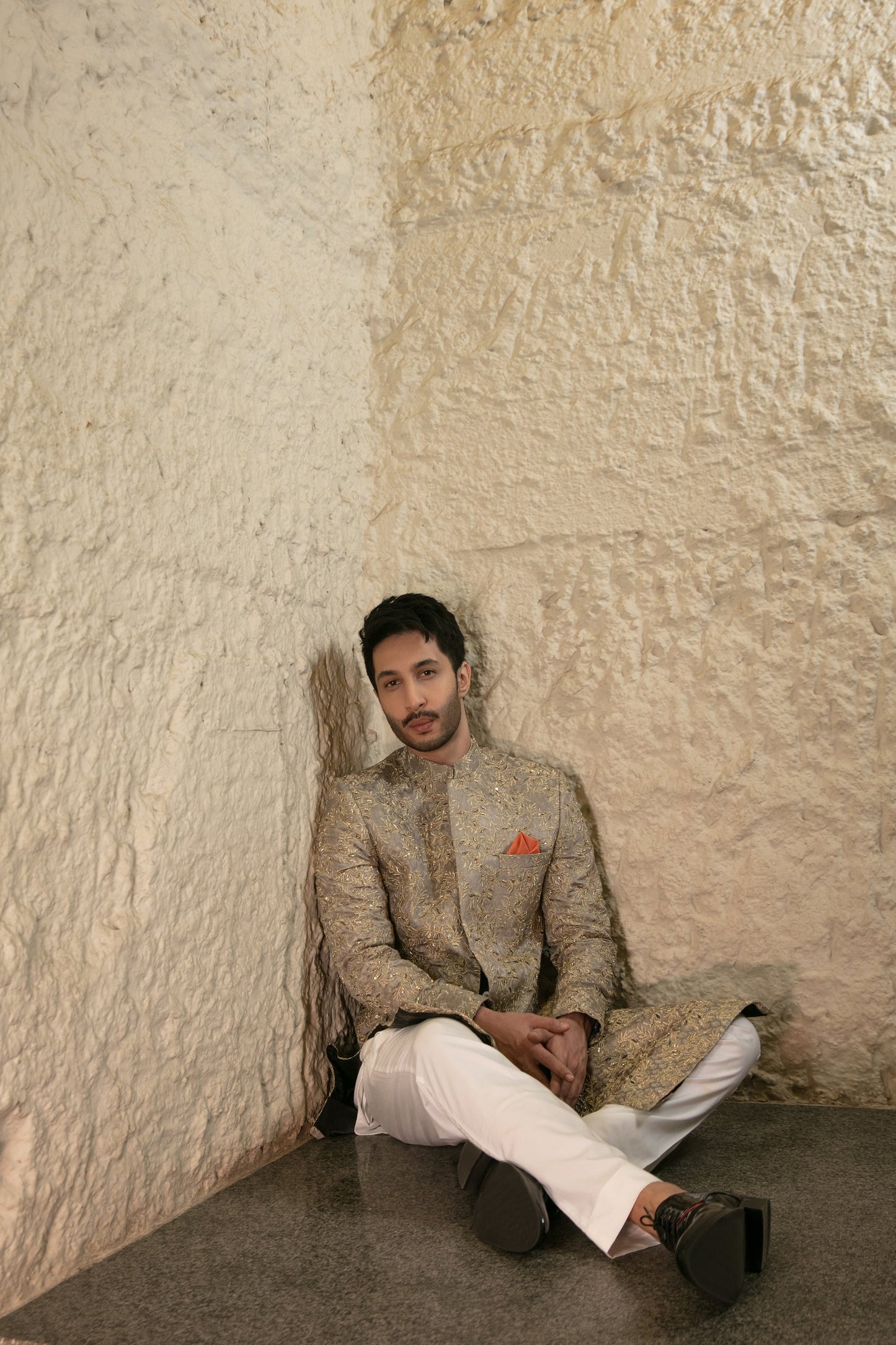 MC 551 Grey Men's Wedding Sherwani For Bride - Mashal Couture