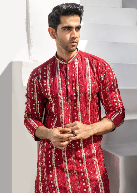 MC 25 Mirror Work Kurta And Pajama - Mashal Couture