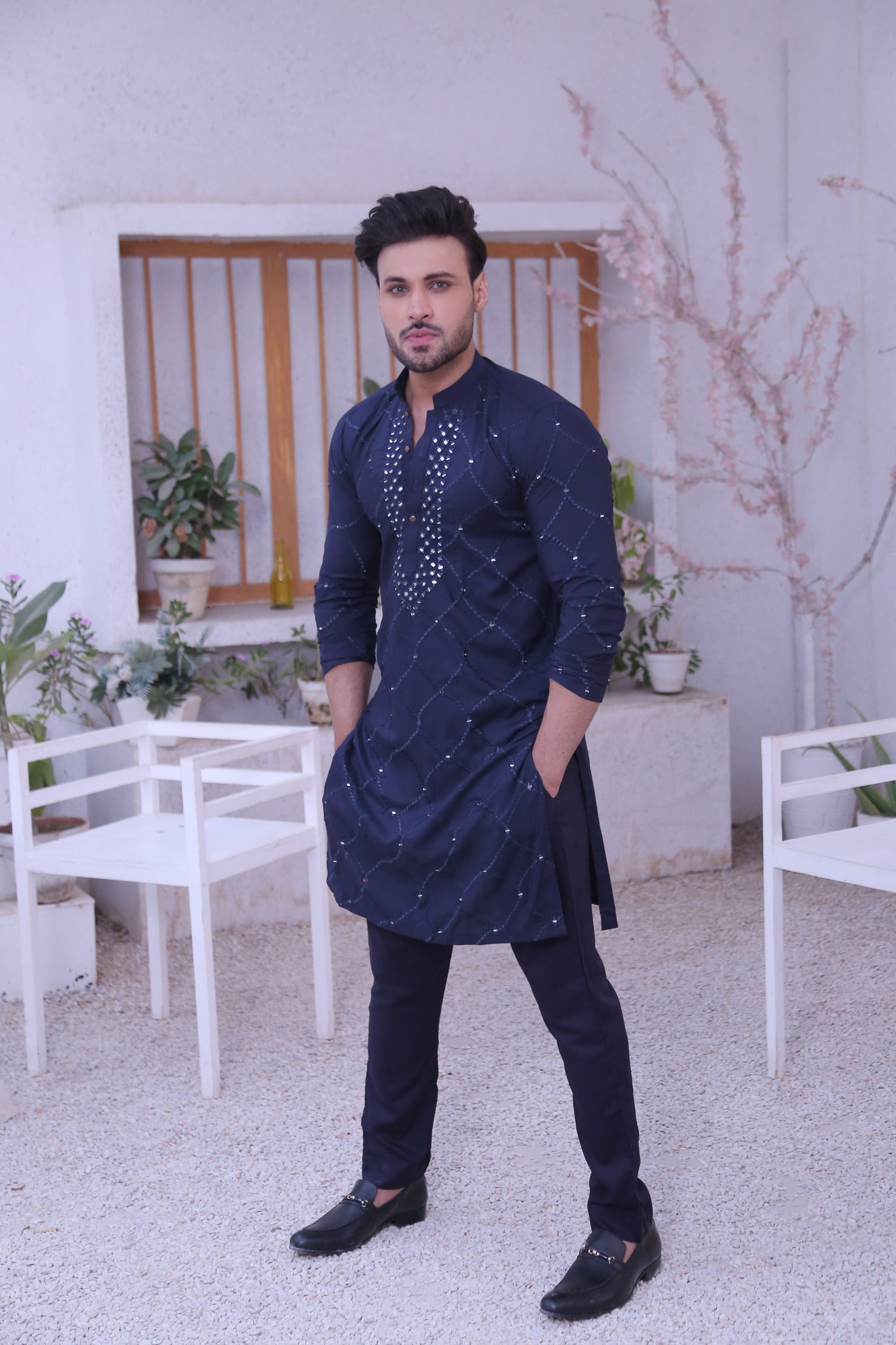 MC 14 MIrror Work Kurta For Men Design - Mashal Couture
