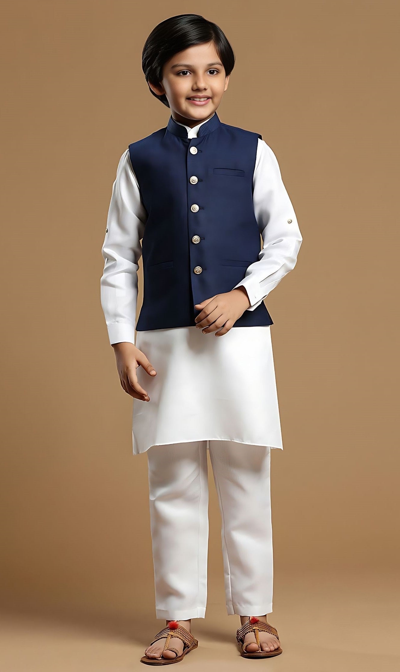 MC FS 01 Navy Blue Waist Coat With Kurta Pajama - Mashal Couture