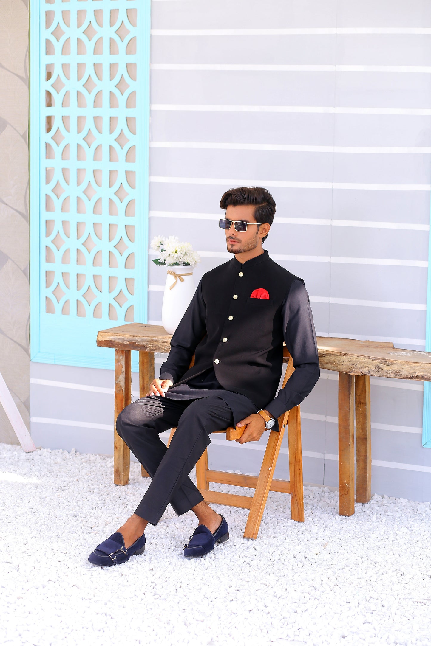 men's pakistani Black waistcoat