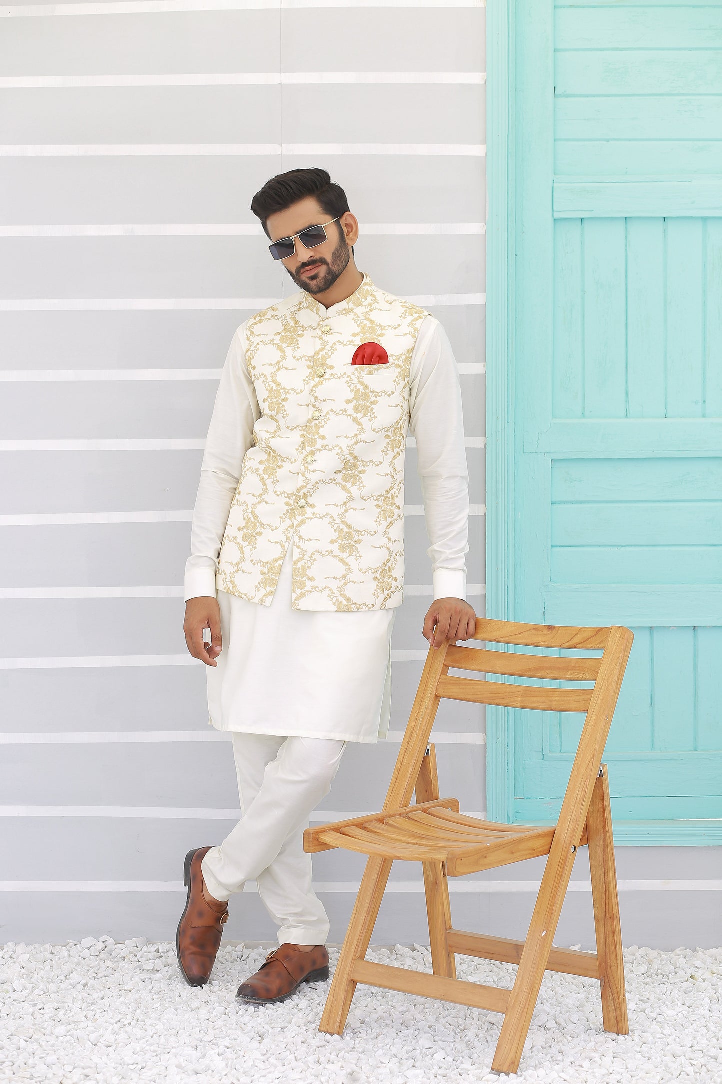 Light Beige Waistcoat For Wedding - Mashal Couture