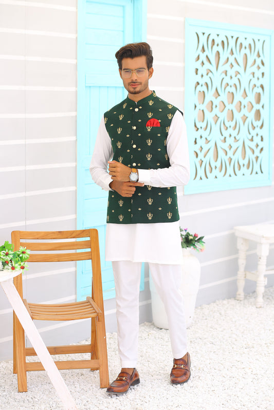MC Green Waistcoat For Wedding - Mashal Couture