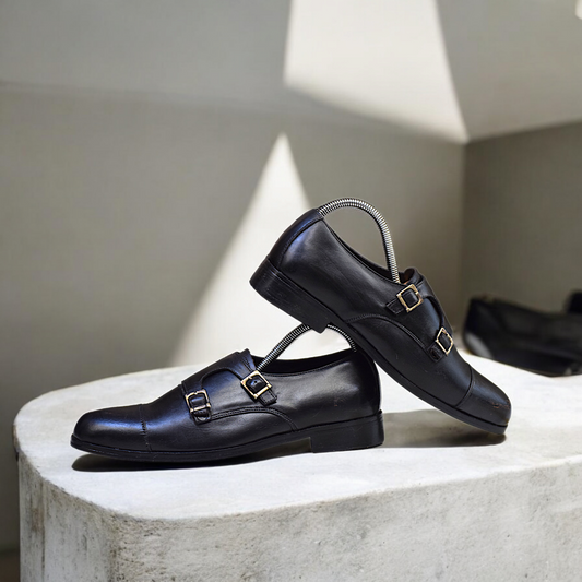 MC 106 Men's Black Dress Shoes With Monk Strap - Mashal Couture