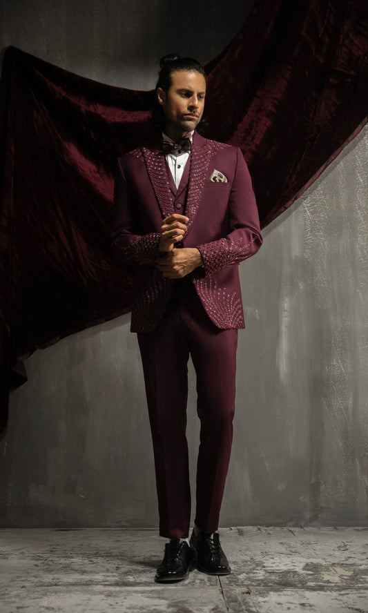 Dark Maroon Tuxedo - Mashal Couture