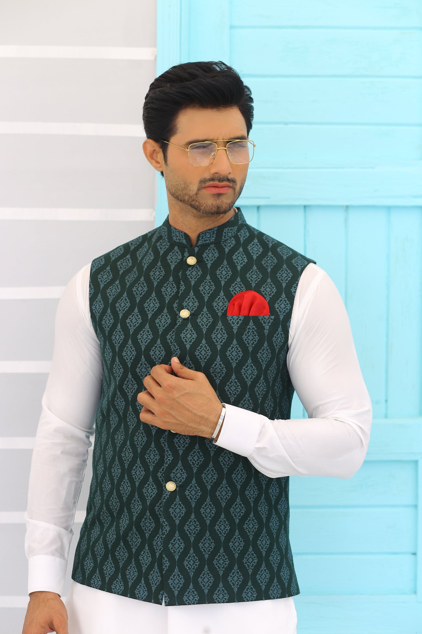 Green Waistcoat For Weddings - Mashal Couture