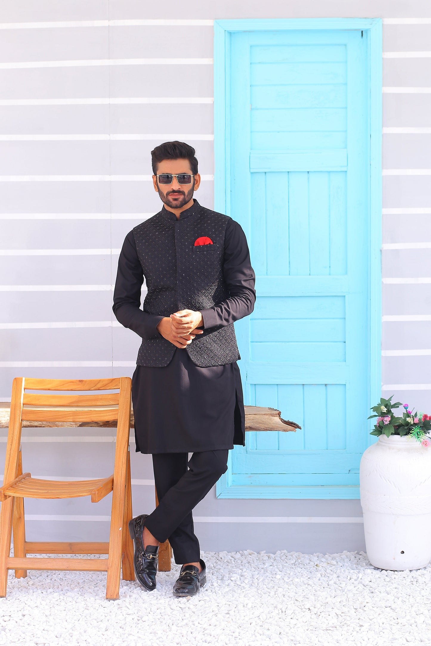 mens wedding Black Stone waistcoat