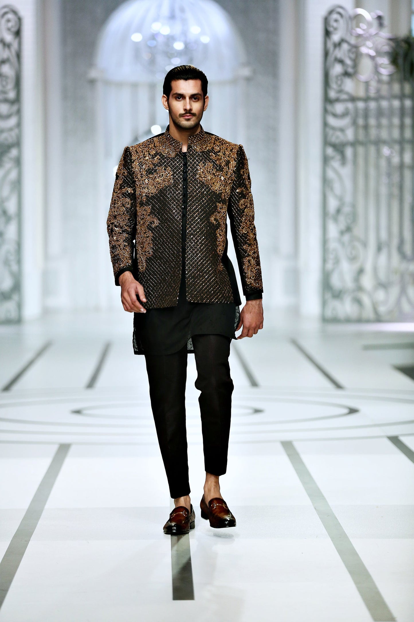 MC 194 Pakistani Black Front Open Prince Coat - Mashal Couture