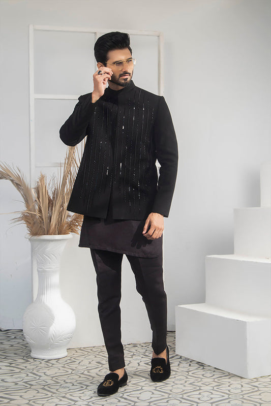 MC 192 Black Mens prince Suit - Mashal Couture