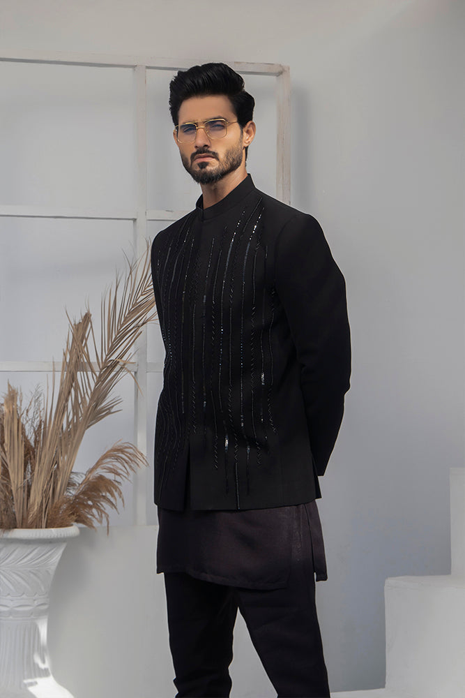 MC 192 Black Mens prince Suit - Mashal Couture