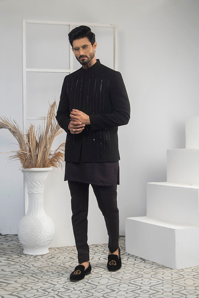 MC 192 Black Mens prince Suit - Mashal Couture