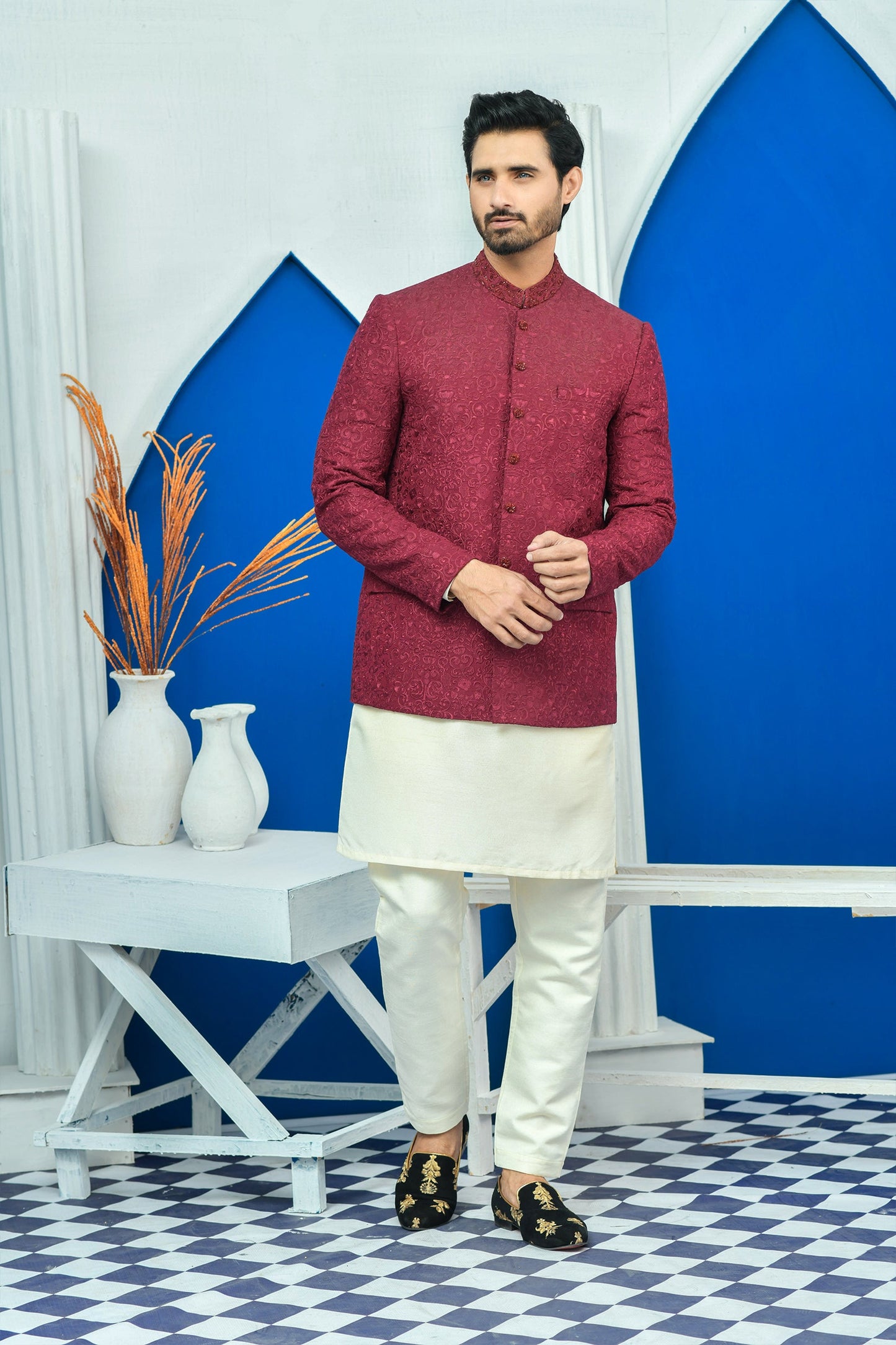 MC 175 Pakistani Men Prince Coat With Kora Dabka Work - Mashal Couture
