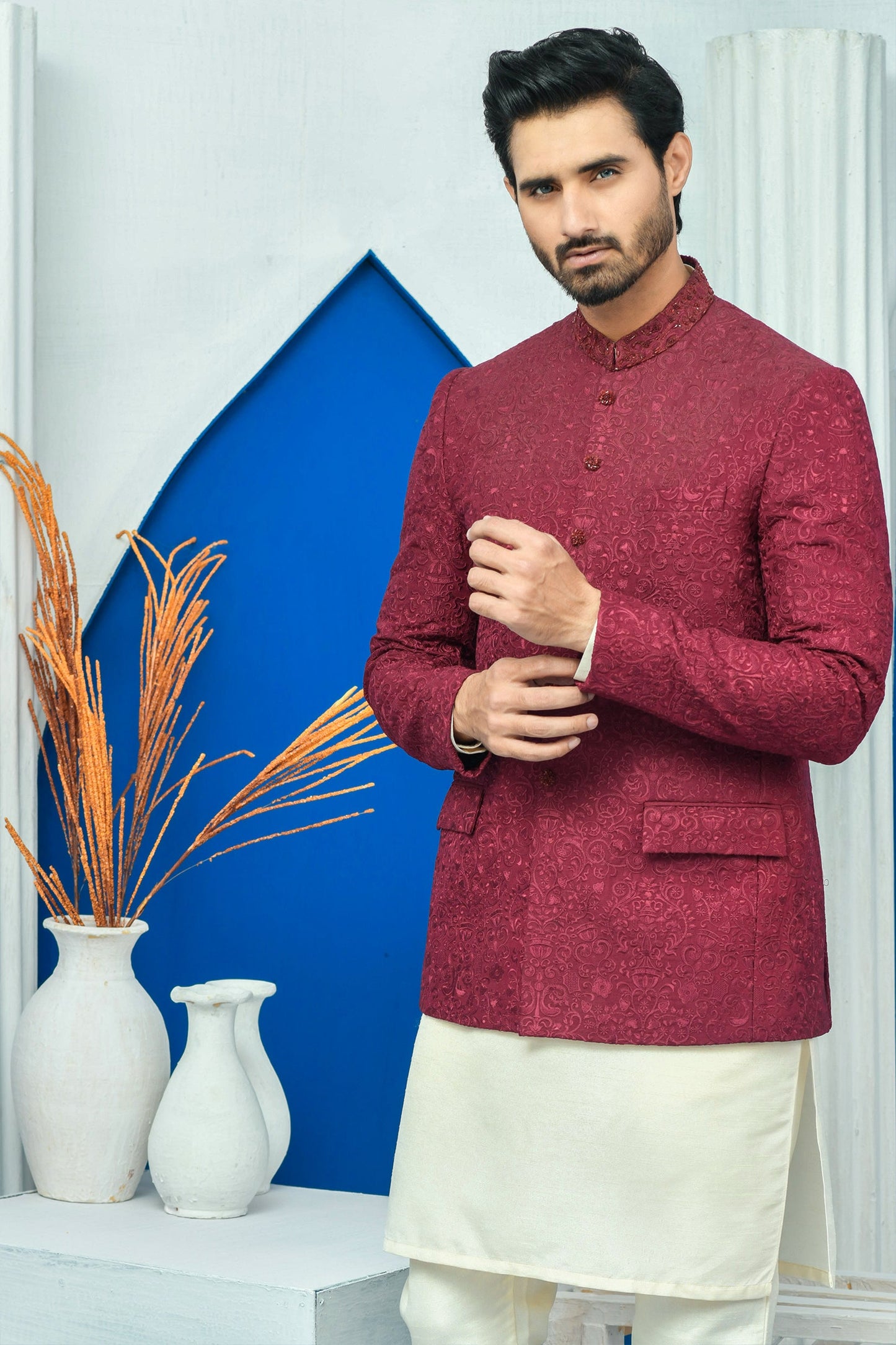MC 175 Pakistani Men Prince Coat With Kora Dabka Work - Mashal Couture