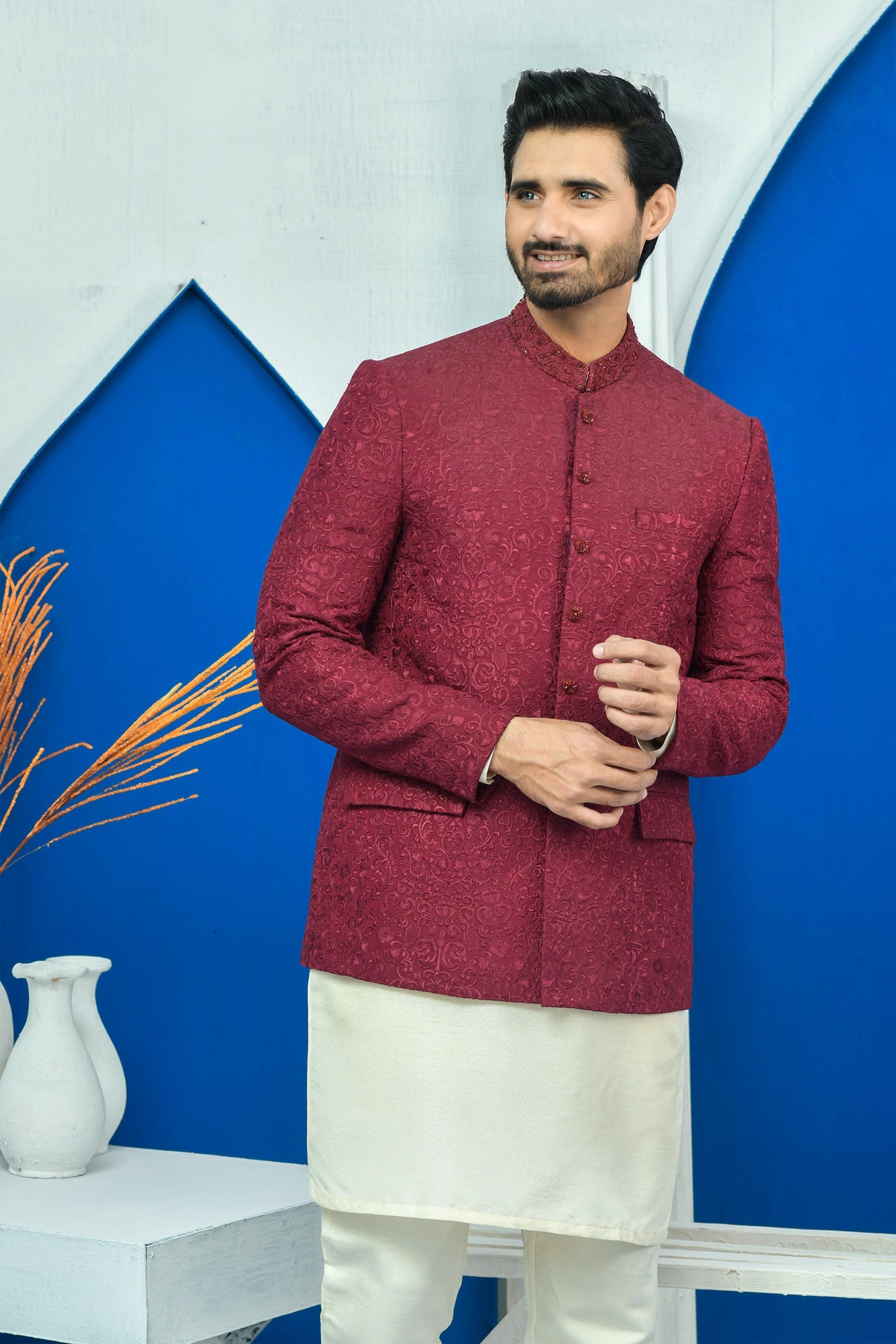 MC 175 Pakistani Men Prince Coat With Kora Dabka Work - Mashal Couture