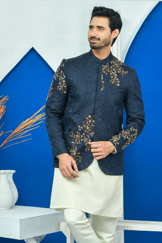 MC 169 Navy Blue Coat Design Gents - Mashal Couture