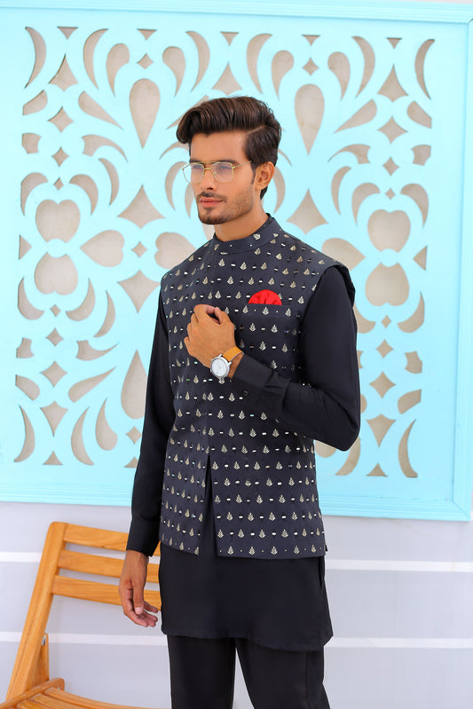 pakistani Black Miiror Work waistcoat uk
