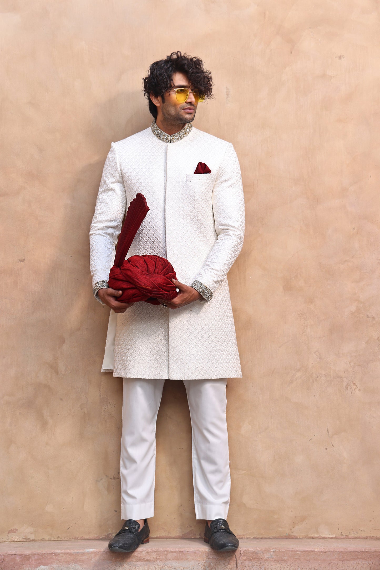 MC 554 White Groom Sherwani - Mashal Couture