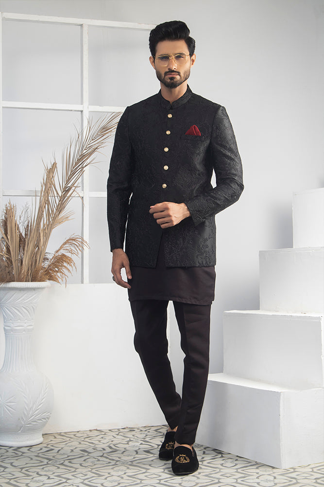 MC 170 Pakistani Mens Balck Prince Suits - Mashal Couture