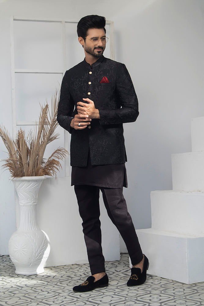 MC 170 Pakistani Mens Balck Prince Suits - Mashal Couture