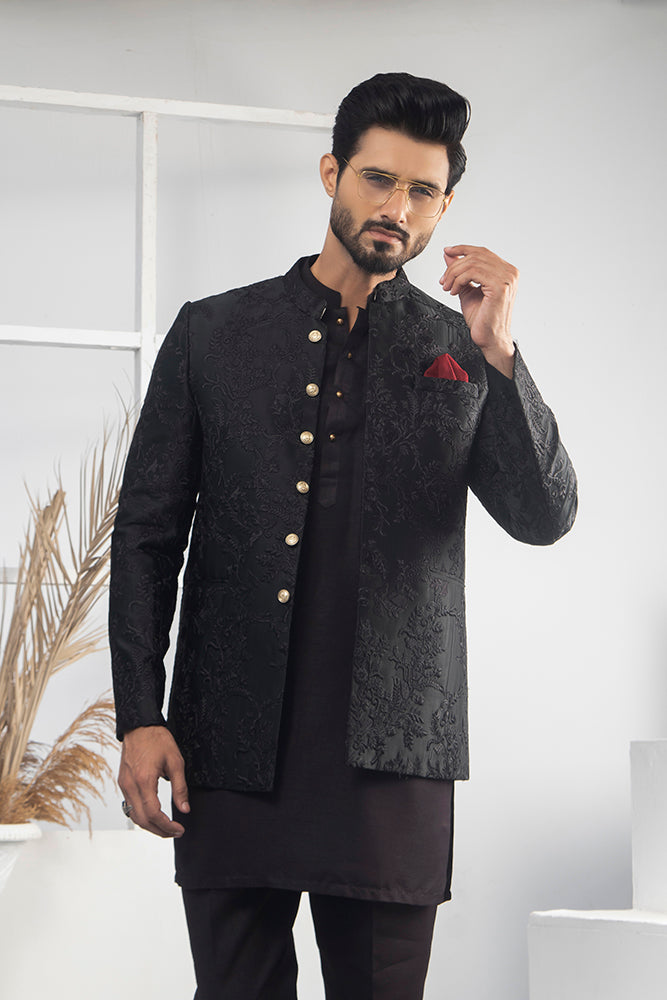 MC 170 Pakistani Mens Balck Prince Suits - Mashal Couture