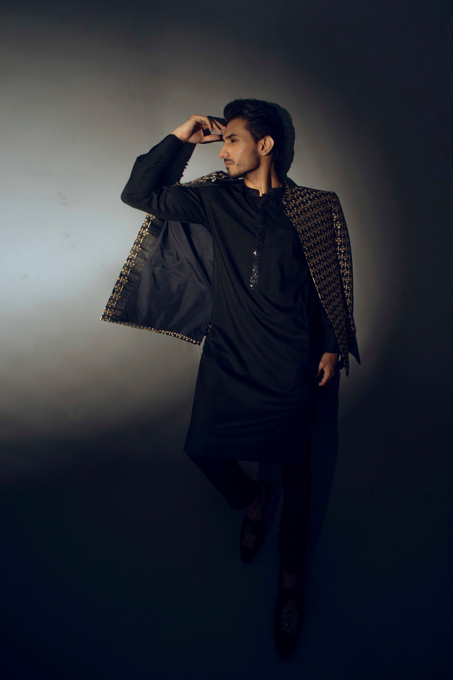 MC 162 Pakistani Prince Suit Black - Mashal Couture