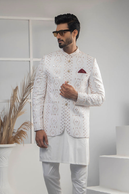 MC 152 Pakistani White Prince Coat - Mashal Couture