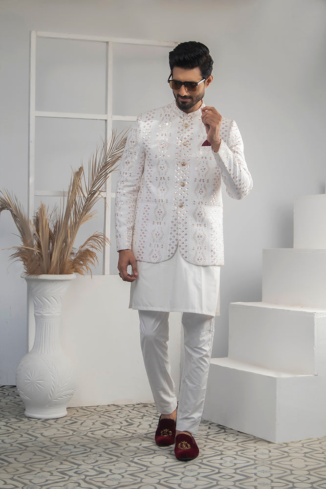 MC 152 Pakistani White Prince Coat - Mashal Couture