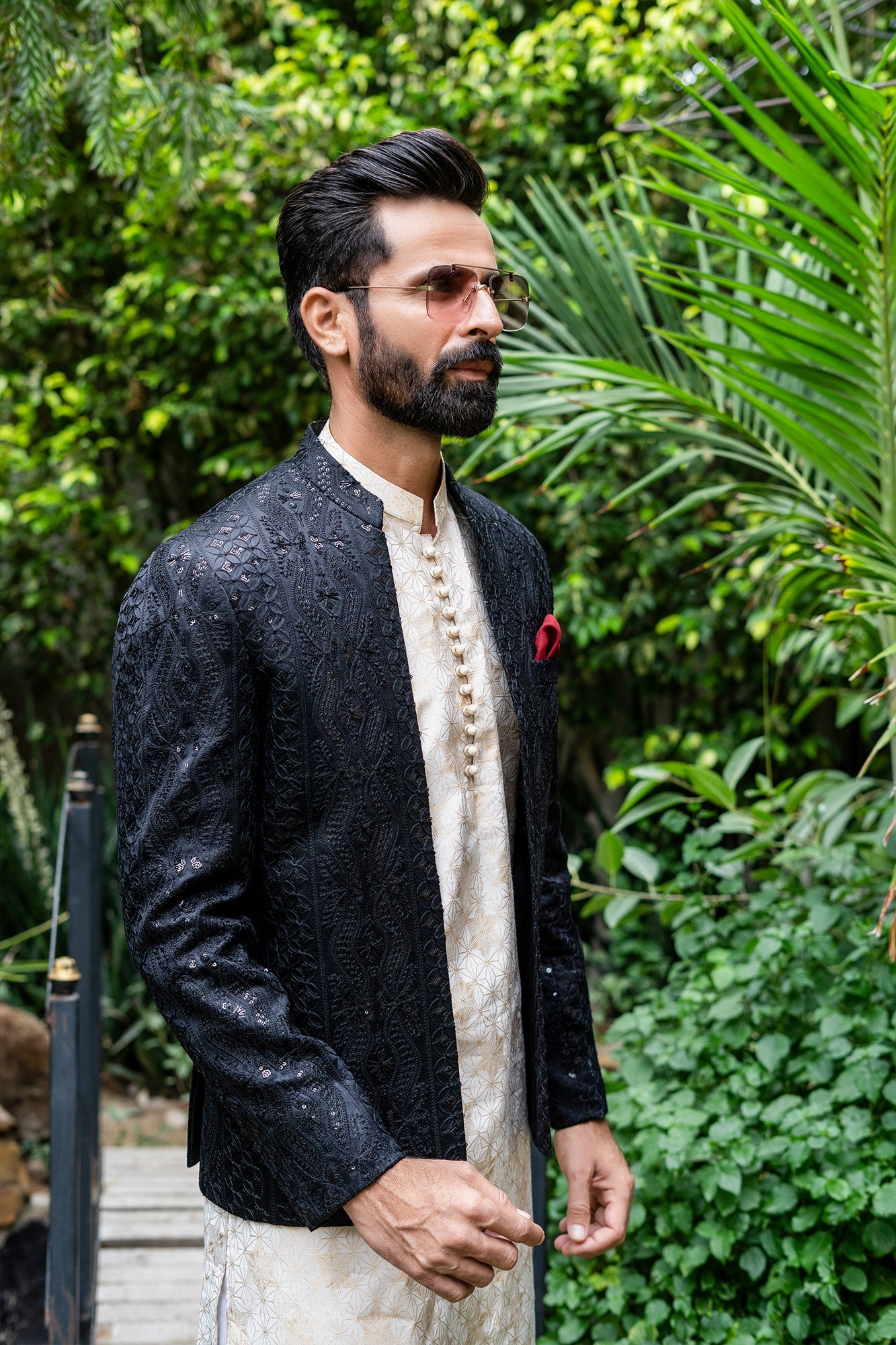 MC 186 Pakistani Black Prince Coat - Mashal Couture