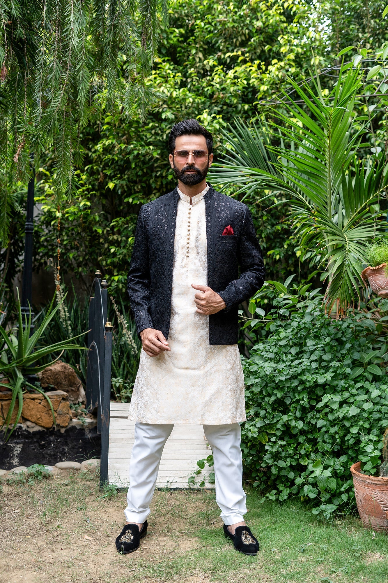 MC 186 Pakistani Black Prince Coat - Mashal Couture