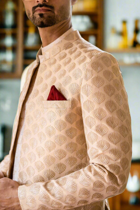 MC 139 Beige Prince Coat Designs - Mashal Couture