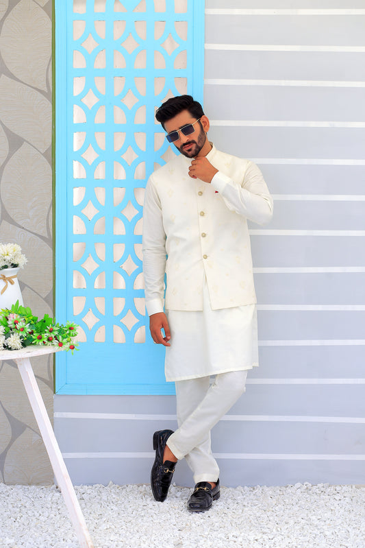shalwar kameez and oFF White waistcoat