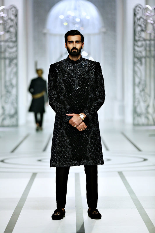 MC 603 Groom Black Sherwani - Mashal Couture