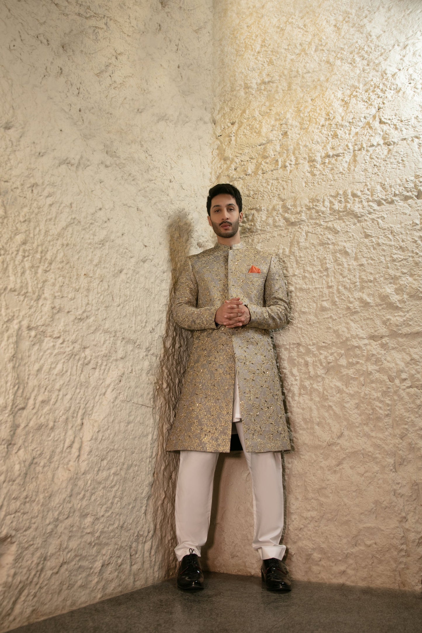 MC 551 Grey Men's Wedding Sherwani For Bride - Mashal Couture