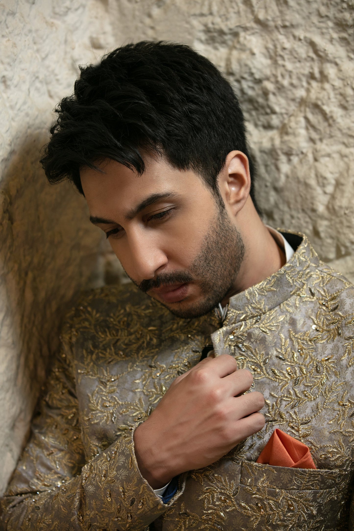 MC 551 Grey Men's Wedding Sherwani For Bride - Mashal Couture