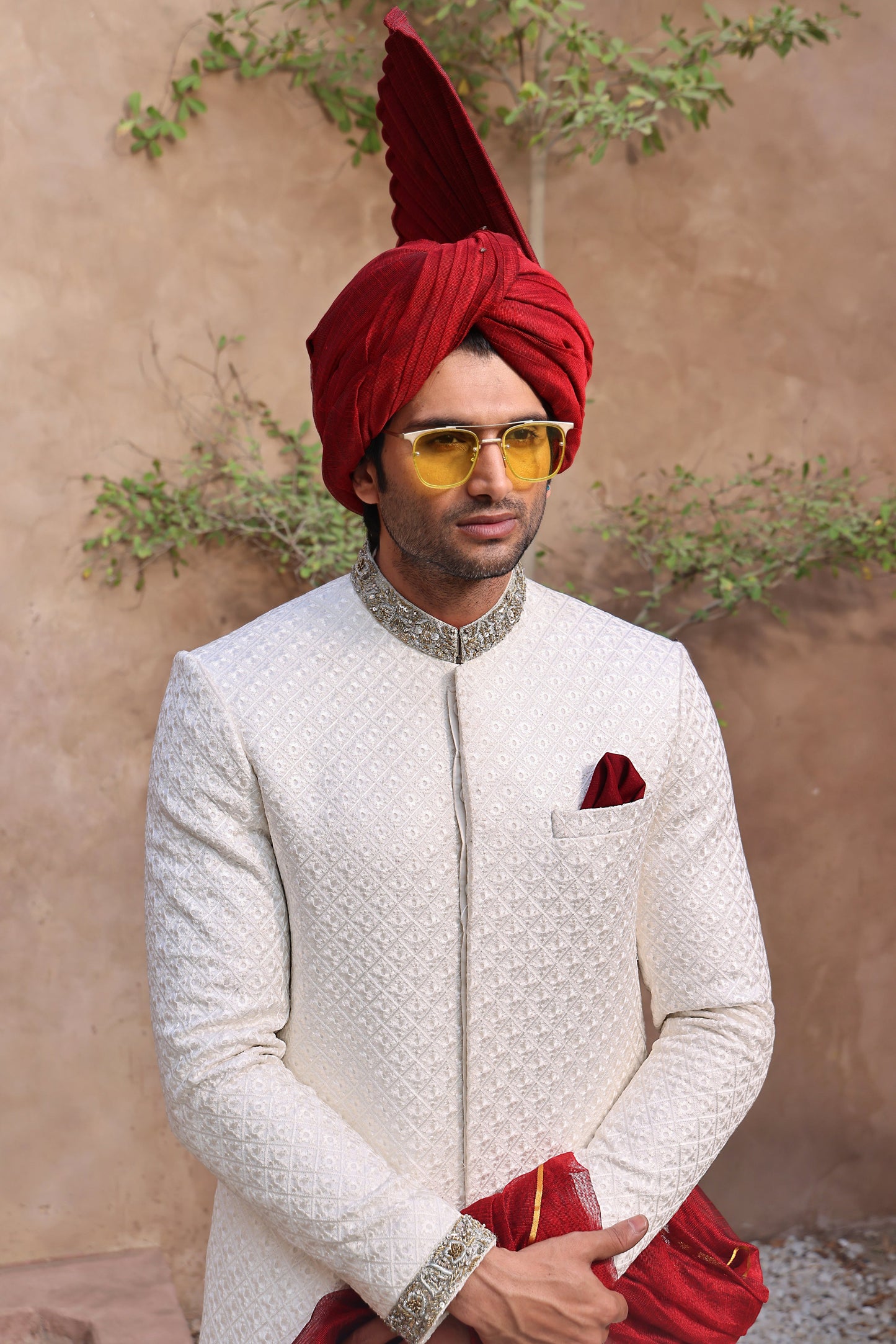 MC 554 White Groom Sherwani - Mashal Couture