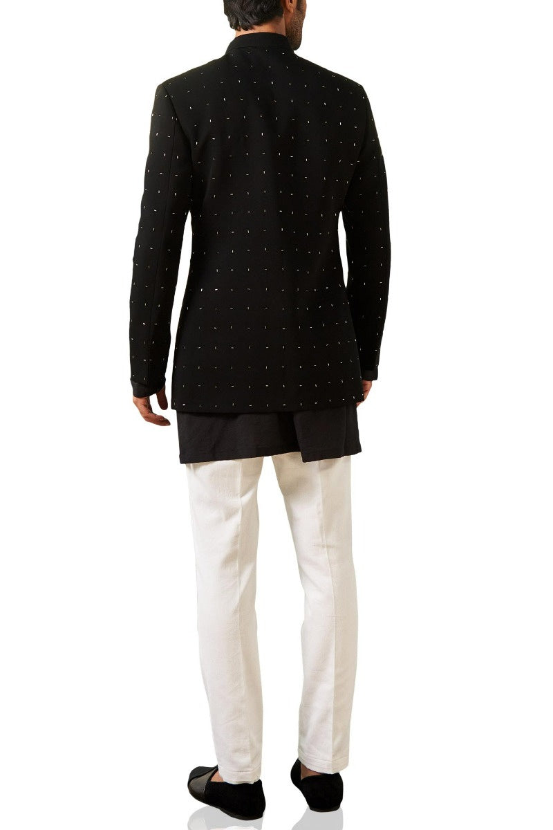 MC 124 Jet Black Prince's Coat & Kurta Set - Mashal Couture