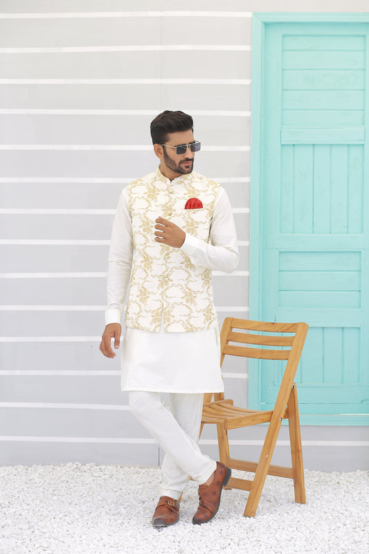 Light Beige Waistcoat For Wedding - Mashal Couture