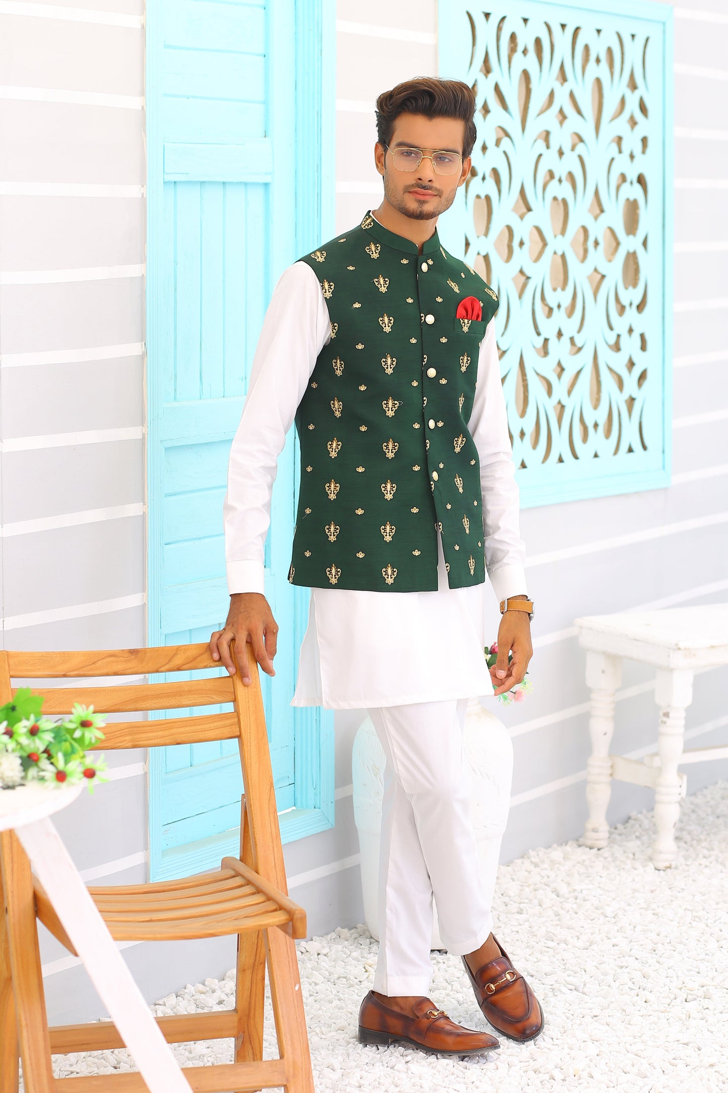 MC Green Waistcoat For Wedding - Mashal Couture