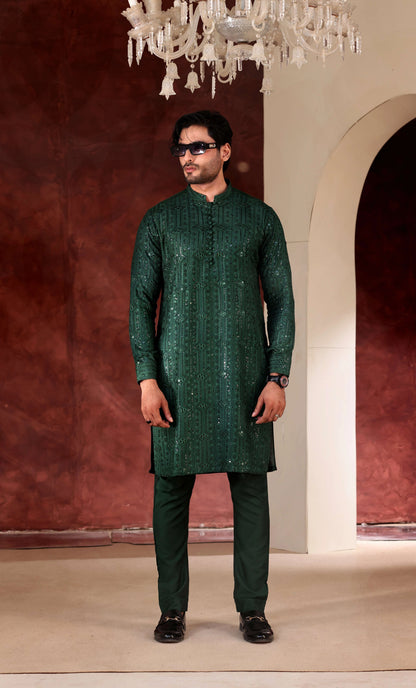 Green Chikankari Kurta With Trouser