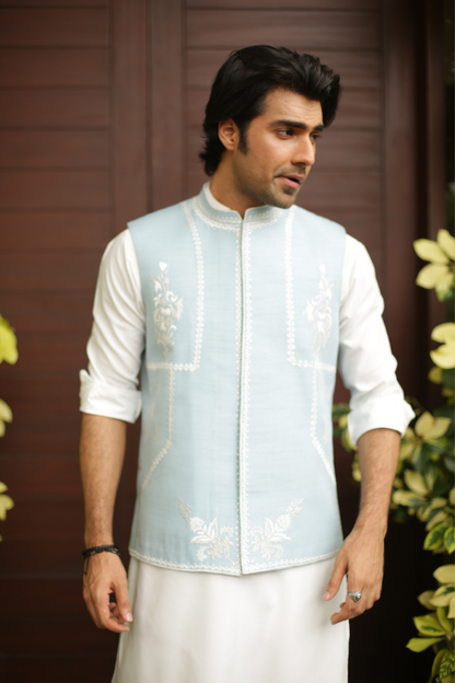 Cloud Blue Waist Coat For Wedding