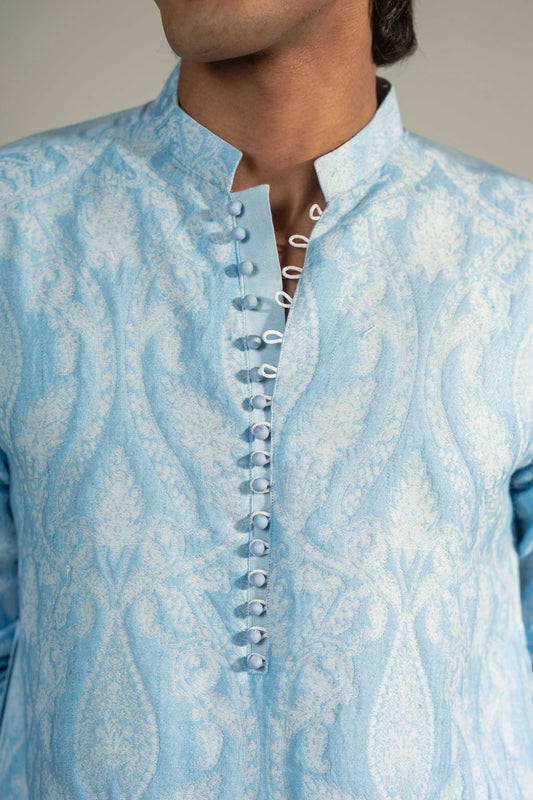 Sky Blue Kurta Pajama With Loop Button