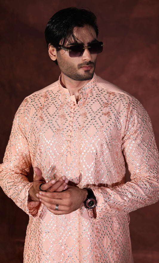 Peach Kurta With Wide Leg Trouser