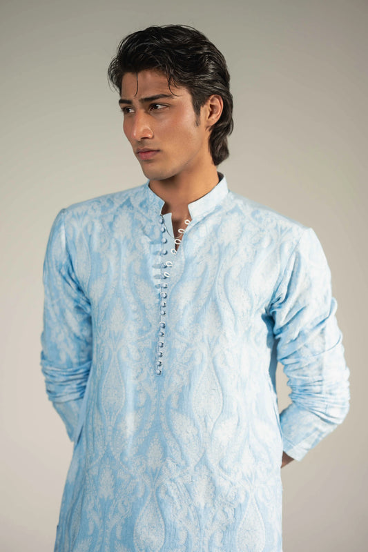 Sky Blue Kurta Pajama With Loop Button