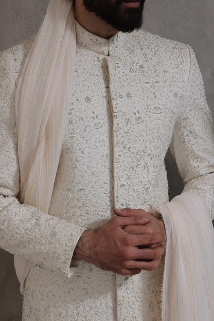 SHR 616 White Sherwani