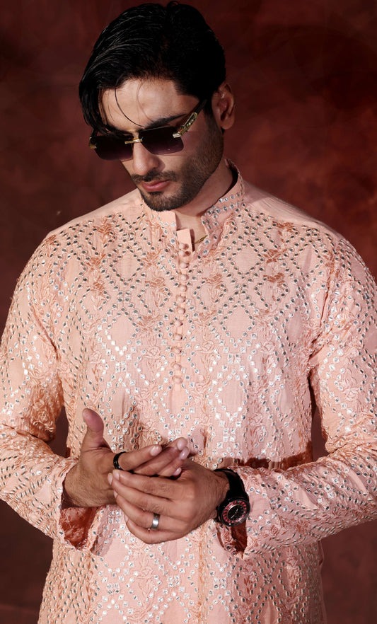 Peach Kurta With Wide Leg Trouser