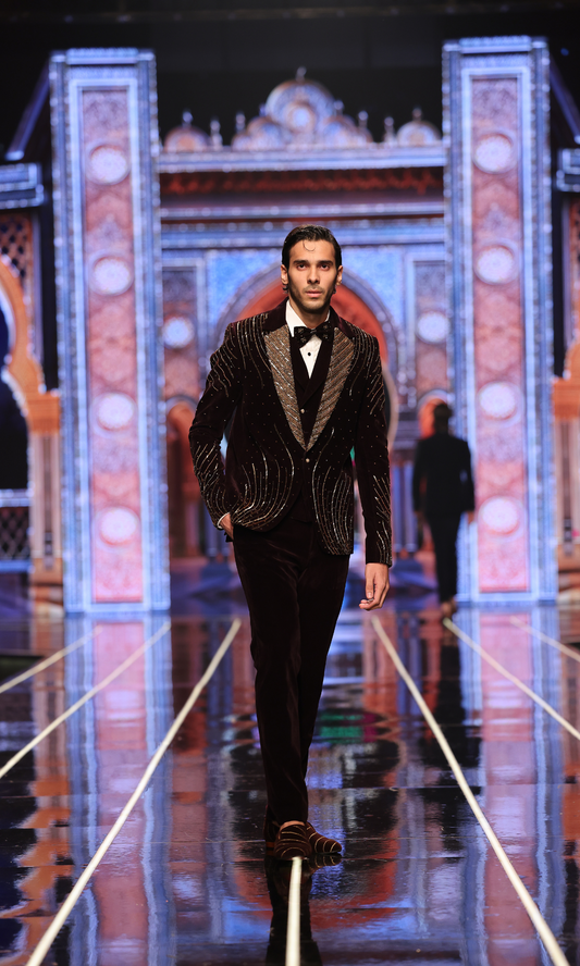 Khoobam Brown Zardozi Work Tuxedo